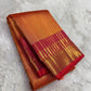 Very thick orange pure silk saree showing a luminous grid and expansive magenta border