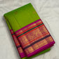 Magenta-pink Varisaipet pallu with diagonal gold zari stripes and stacked traditional ornamental border bands