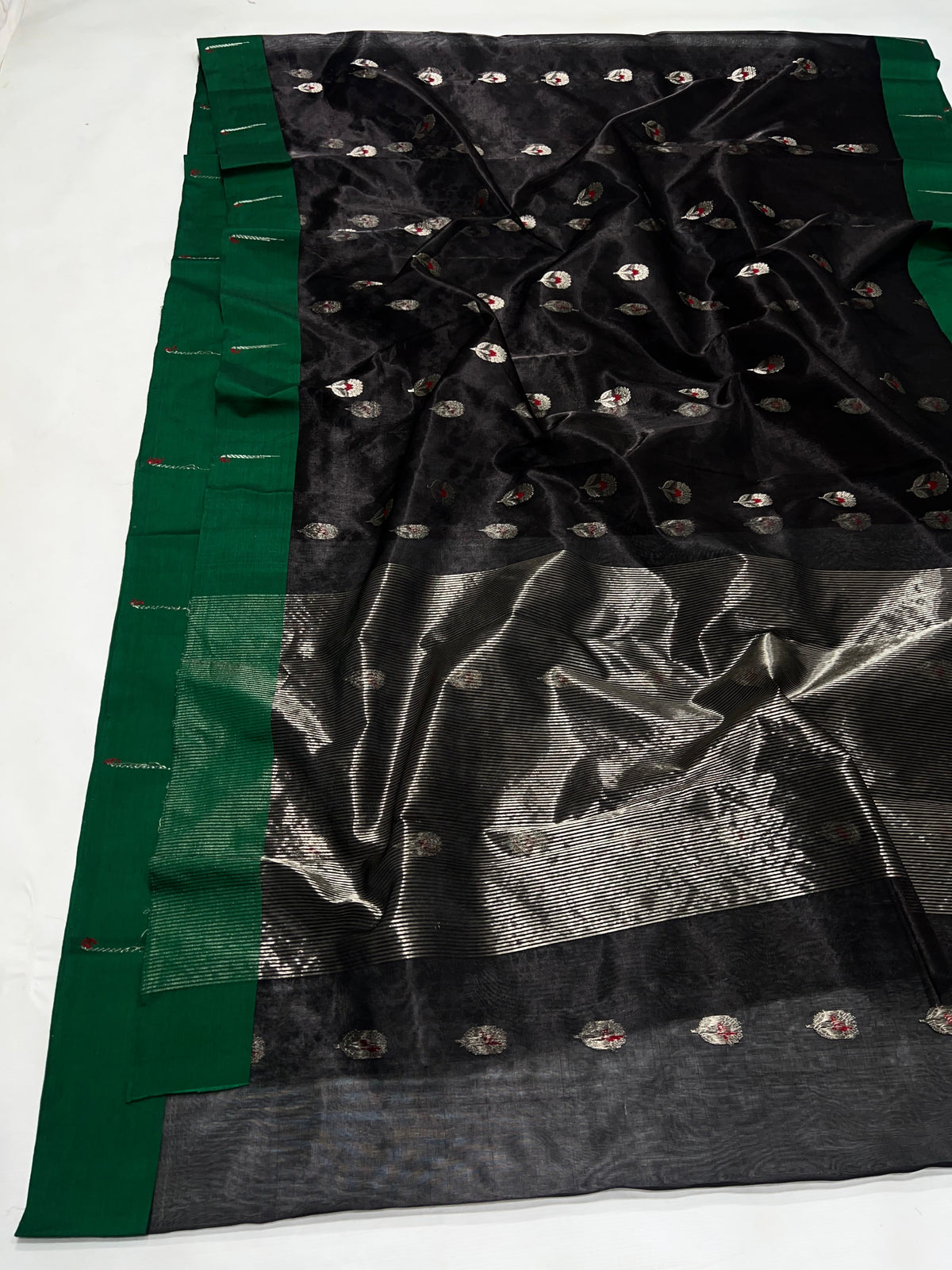 Black Tissue Silk Chanderi saree with floral buttas