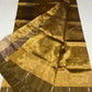 Antique Gold Chanderi saree pallu detail with fine dark linear jari stripes
