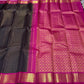 Traditional handwoven silk detail of the Kanchana Black Handwoven Pure Jari Korvai Kanjivaram Saree with Vairaoosi Kattam Body and Pink Borders.