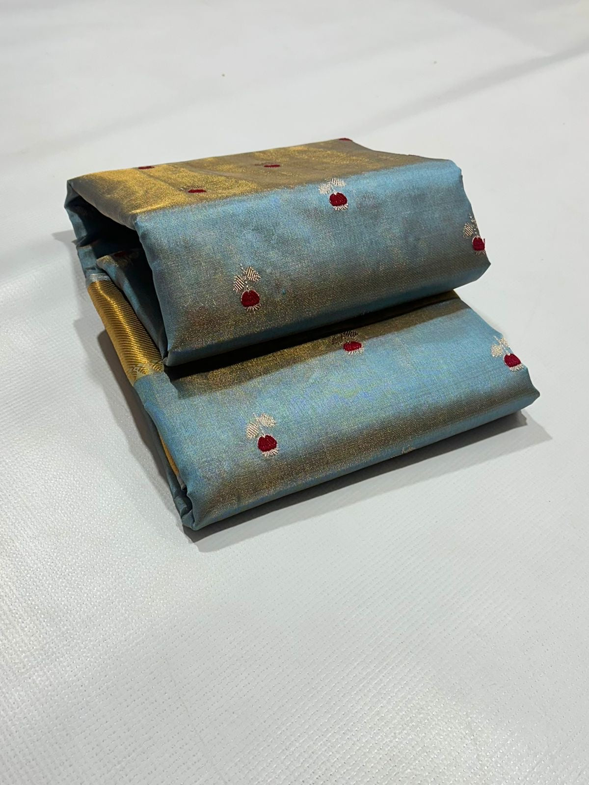 Blue Pattu Silk Chanderi saree with floral buttas