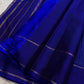 Elegant royal blue pure silk Kanjivaram saree with subtle striped weaving and classic border composition