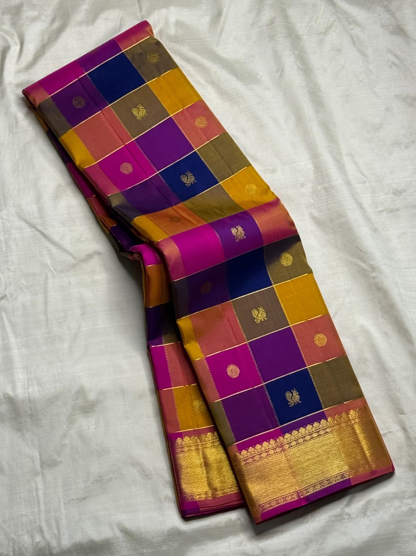 Handwoven multicolour paalum pazhamum pure silk Kancheepuram saree with pavun butta — Idam Living