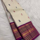 Warm Ivory Pure Silk Kanchipuram Varisaipet Saree with Vadamalli Purple Border