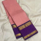 Full drape of the rose pink Kanchi Pattu saree showing the traditional Kanchi Kattam weave — Idam Living.