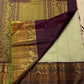Kanchana style gold zari border panels on pistachio green korvai Kanchipuram silk saree — Idam Living