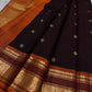 Burgundy Deep Coffee Brown and Orange Handwoven Pure Silk Kanjivaram Saree with Kamalam Butta and Silk Thread Zari Border