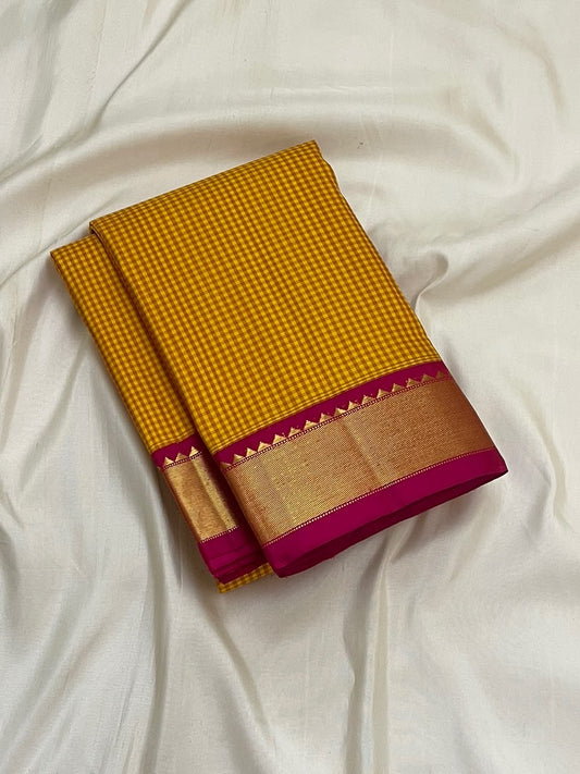 Mustard Gold Handwoven Pure Silk Kancheepuram Saree with Kanchi Kattam Weave
