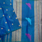 Peacock blue handwoven pure silk Kanjivaram saree with gold Mayil Kamalam buttas and colourful Kili parrot pallu — Idam Living