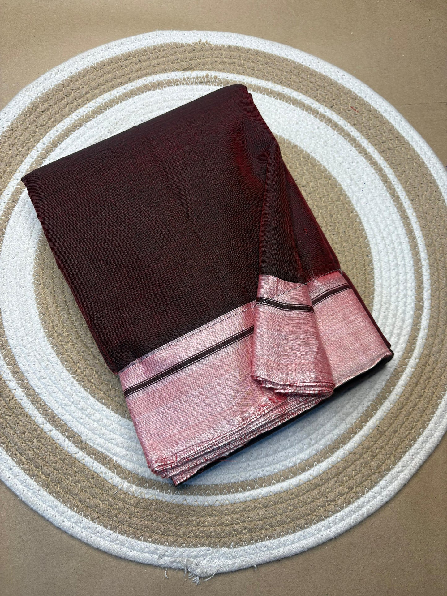 Handwoven Patteda Anchu Cotton Saree from Karnataka with Broad Double Border