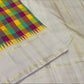 Multicolour Jewel Box Checks Handwoven Pure Silk Kanjeevaram Saree with Ivory Rettapet Border, contrasting zari border detail