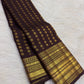 Deep Kaapi Brown and Antique Gold Kanchipuram silk saree with Varisaipet border, view 1: front drape