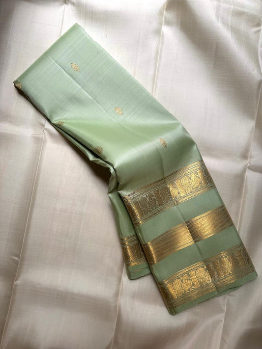 Mint Green handwoven pure Kanchipuram silk saree full overview