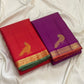 Vadamalli purple handwoven pure silk Kanjeevaram Vairaoosi saree with fine gold zari lines, Kili buttas and kesari orange selvedge — Idam Living