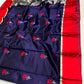 Blue Pattu Silk Chanderi saree with vivid red border