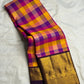 Multicolour Handwoven Pure Silk Kanjivaram Paalum Pazhamum Saree with Aubergine Gold Zari Border