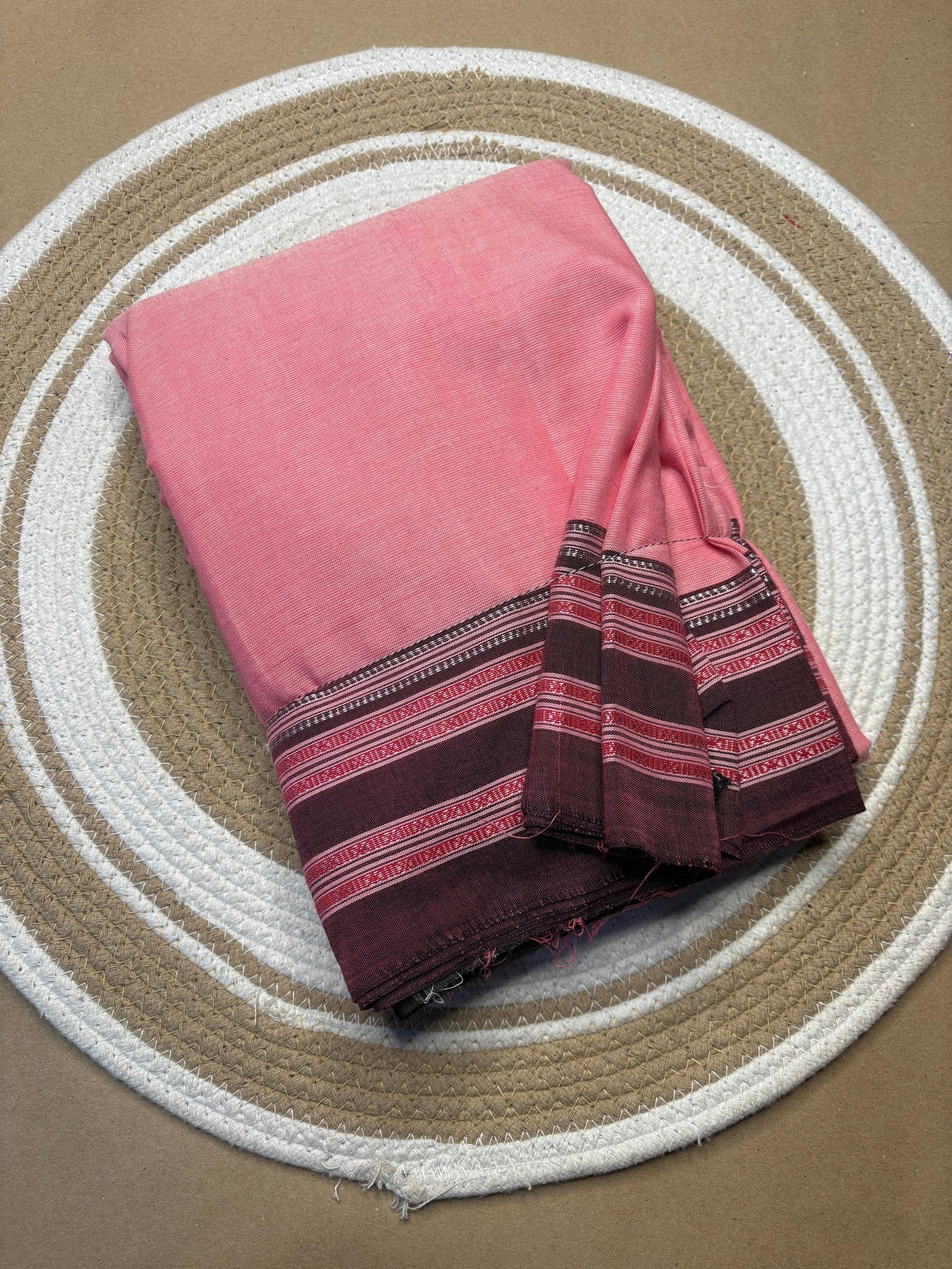 Handwoven Patteda Anchu Cotton Saree from Karnataka with Broad Double Border