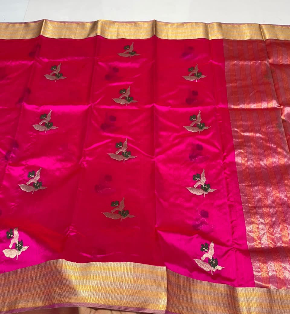 Traditional Vadamalli pink Pattu Silk Chanderi saree
