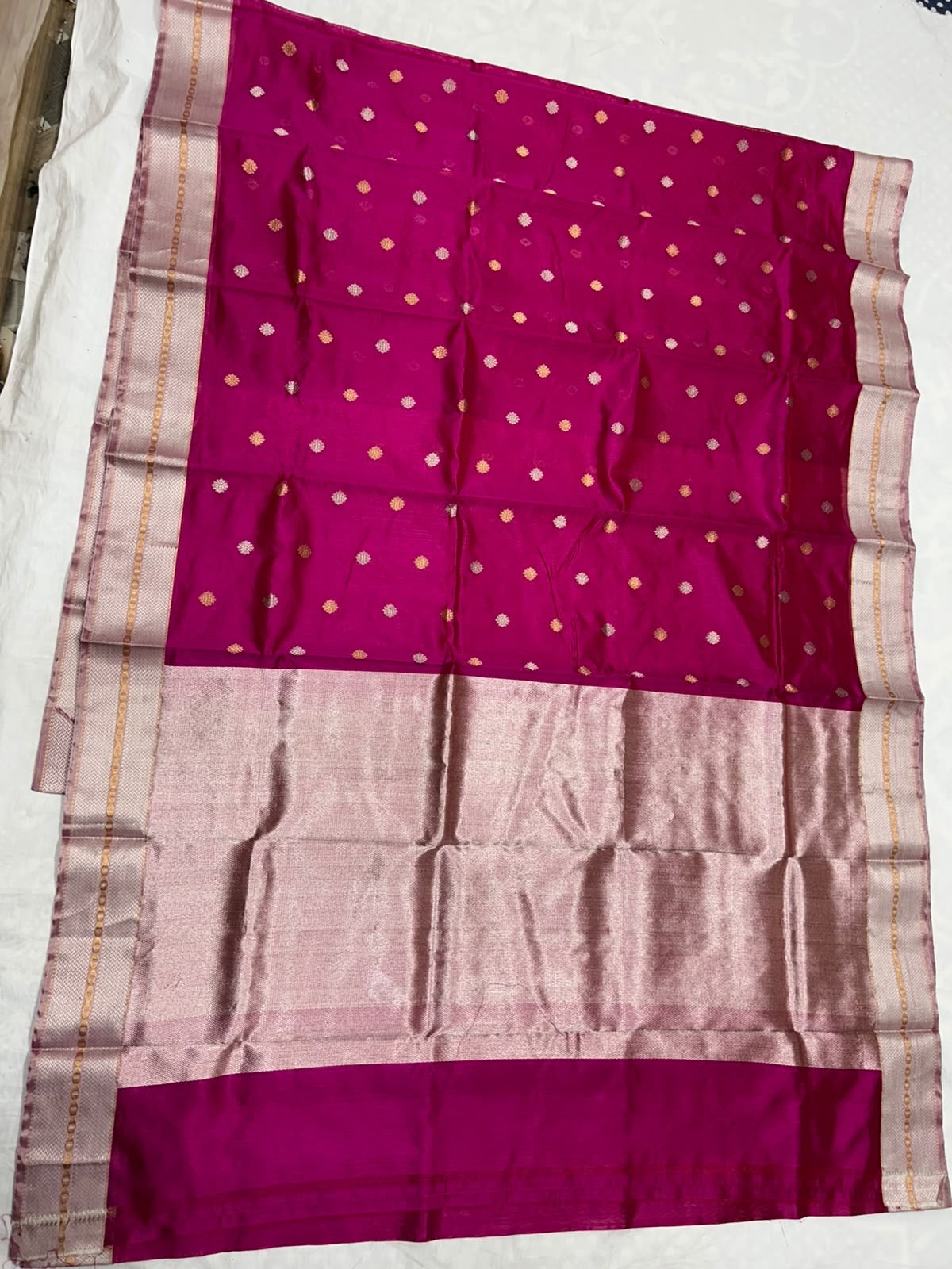 Traditional pink handloom Chanderi silk saree