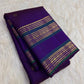 Deep Kathiripoo Purple and Emerald Green handwoven pure silk Kanchipuram Varisaipet saree with zari mayil chakram buttas, image 2.