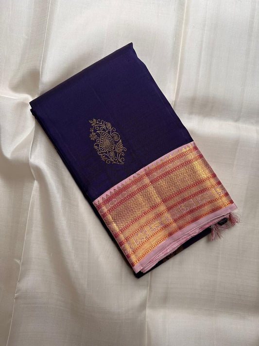 Traditional Varisaipet Kanjivaram saree – blush pink border close-up — Idam Living