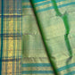 Iridescent peacock-neck blue and green pure silk Kanchipuram saree, mayil kazhuthu varisaipet kanjivaram; traditional Varisaipet weave.