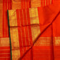 Traditional Yazhi motif detailing on a handwoven orange Pure Silk Kanchipuram Varisaipet saree.