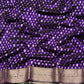 Imperial-purple Pattu Silk Chanderi saree with silver-toned buttas