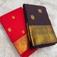 Traditional zari Kanchipuram saree with peacock border – close-up detail