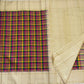 Traditional zari kattam Kanchipuram pure silk saree ivory cream with emerald and magenta checks Idam Living