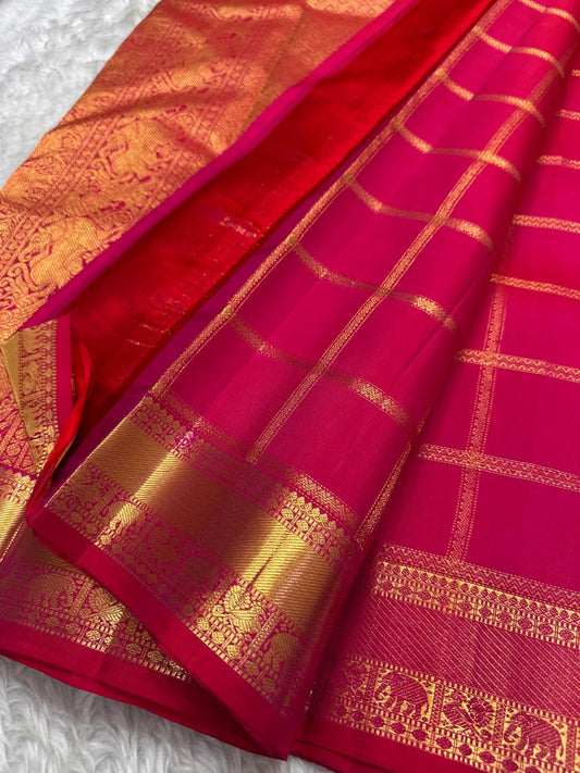 Vermilion Red Handwoven Pure Silk Kanchipuram Saree with Zari Kattam Border