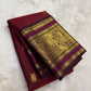 Traditional zari woven ruby wine red silk saree with temple border – Idam Living