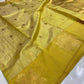 Turmeric Gold Tissue Pattu Silk Chanderi saree with gold buttas, fine checks and ornamental floral border