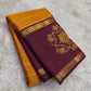 Turmeric gold Kanjivaram saree with Vadamalli plum border and zari body.