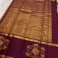Turmeric gold Pure Silk Kanchipuram rettapet saree with Vadamalli plum border and veldhari zari body.