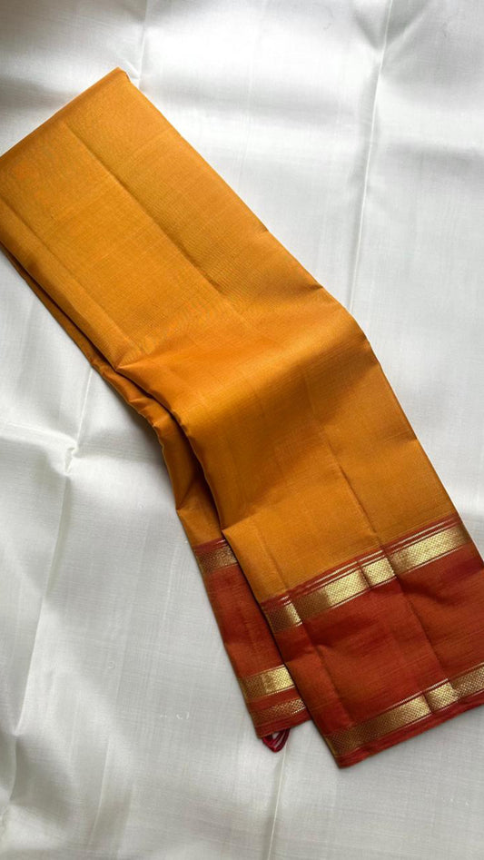 Turmeric gold handwoven pure silk Kanchipuram saree, full overview