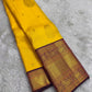 Golden Yellow Handwoven Pure Silk Kanchipuram Saree with Aubergine Korvai Border