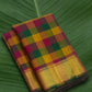 Turmeric yellow Indian silk saree handwoven checked Kanchipuram style