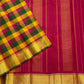 Turmeric yellow Kancheepuram silk saree with colourful paalum pazhamum weave