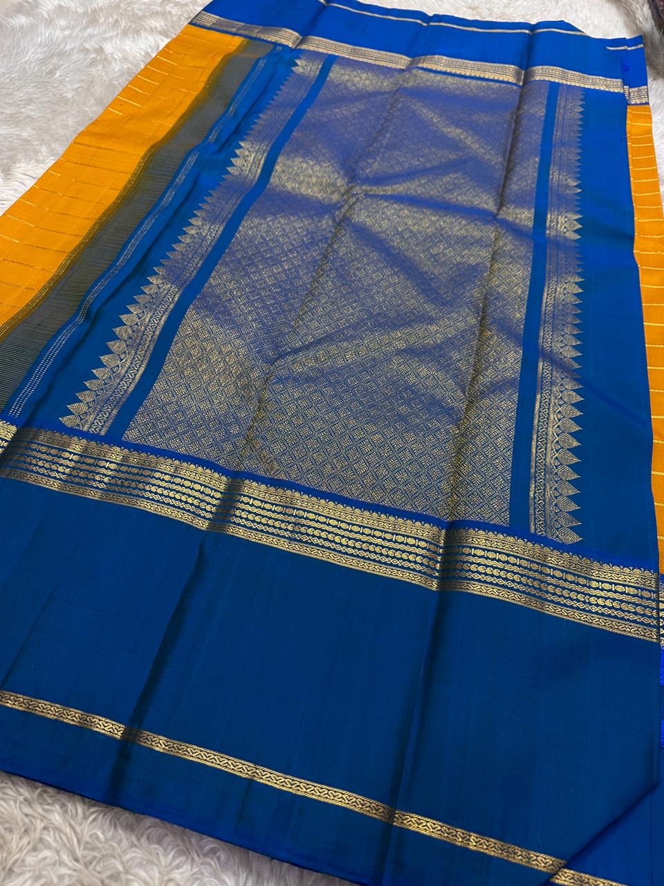 Royal Blue Kanjivaram border with fine antique gold zari ornamental registers