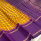 Turmeric Yellow Handwoven Pure Silk Kanchipuram Saree with Kanchi Kattam and Purple Rettapet Border, body and border detail