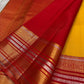 Turmeric Yellow Pure Silk Kanchipuram Varisaipet saree with Arakku Red thanga zari border