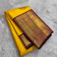 Golden Yellow Handwoven Pure Silk Kanchipuram Saree with Aubergine Korvai Border