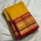 Turmeric Yellow Handwoven Pure Silk Kanjeevaram Saree with Kumkum Red Korvai Zari Border