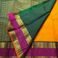 Turmeric Yellow Pure Silk Kanchipuram Rettapet saree with petite zari buttas