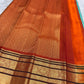 Turquoise blue Kanchi Pattu saree with Varisaipet weave and orange zari border — Idam Living