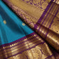 Turquoise Blue Pure Silk Kanchipuram Korvai saree with Royal Purple border
