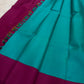Turquoise blue pallu of Vadamalli pink Kanjivaram silk saree