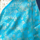 Full drape of Turquoise Blue handwoven Banarasi silk saree by Idam Living